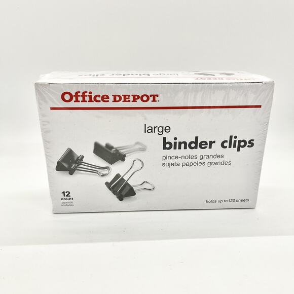 Office Depot Lrg Binder Clips NEW Box of 12 Office Supplies Ea Holds 120 Sheets - Picture 1 of 3